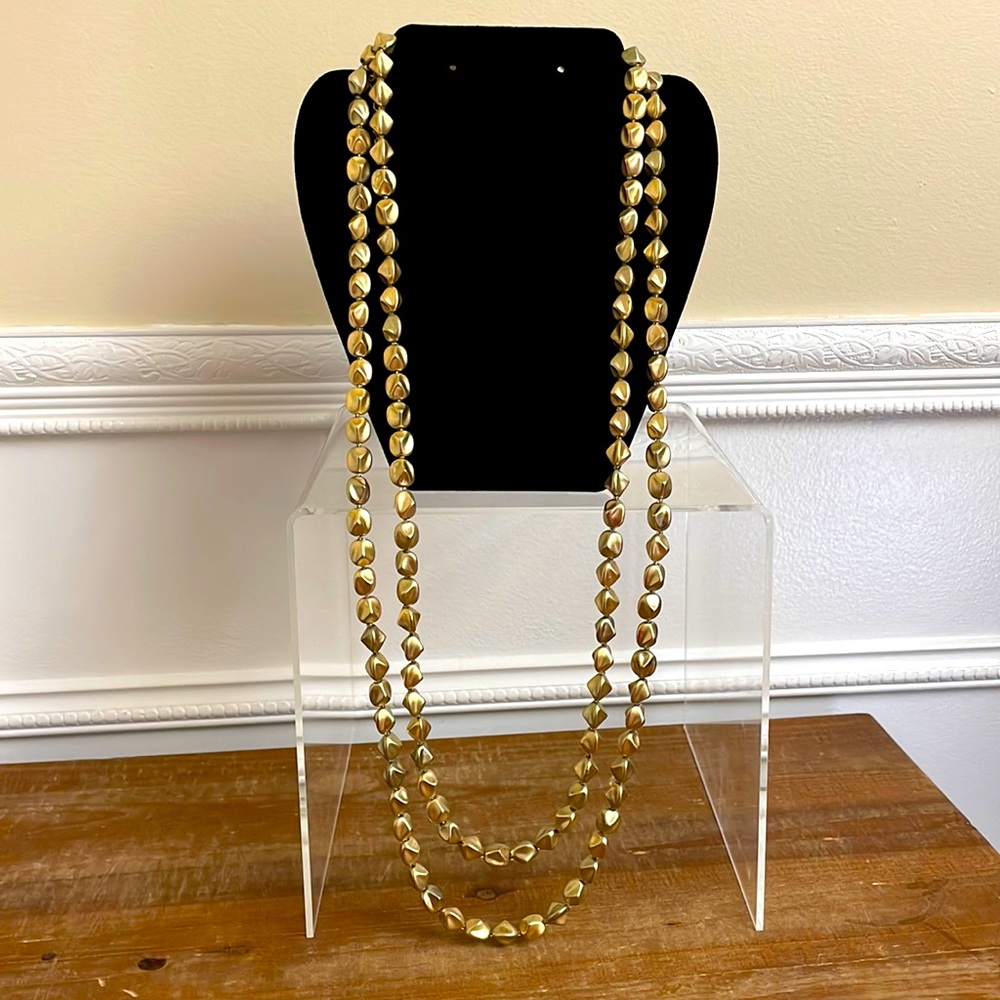 Vintage Chico’s Gold Nugget Beaded Double Strand Necklace